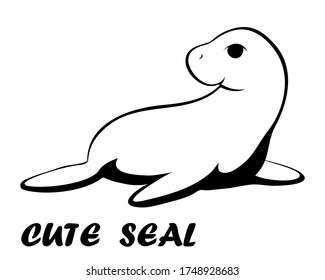 Dibujo de ilustraciones vectoriales de línea negra sobre un fondo blanco de un sello lindo.
