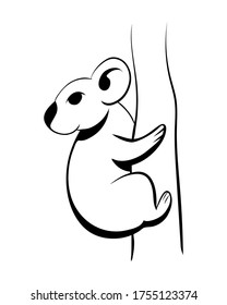 Dibujo de ilustraciones vectoriales en línea negra sobre un fondo blanco de un lindo koala.