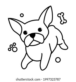 Schwarze Linie, Vektorgrafik auf weißem Hintergrund eines süßen französischen Bulldog.	
