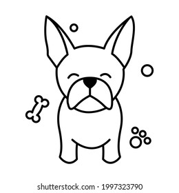 Black line vector illustration cartoon on a white background of a cute French Bulldog.	
