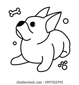 Black line vector illustration cartoon on a white background of a cute French Bulldog.	
