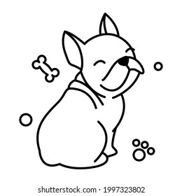 Black line vector illustration cartoon on a white background of a cute French Bulldog.	
