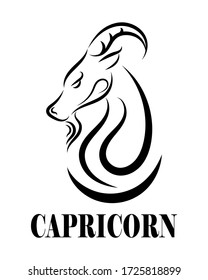 Black line vector logo of goat head. It is sign of capricorn zodiac.