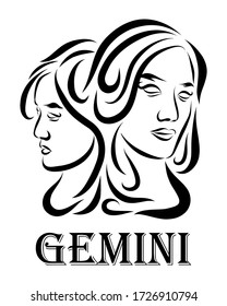 Black line vector logo of twin women. It is sign of gemini zodiac.