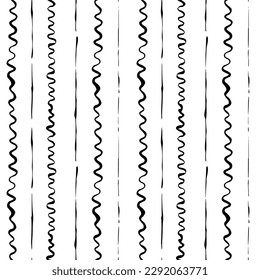 Black line vector seamless pattern hand drawn