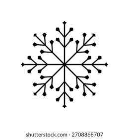 Schwarze Linie, Vektorsymbol, Schneeflocke, einzeln auf weißem Hintergrund