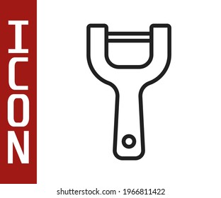 Black line Vegetable peeler icon isolated on white background. Knife for cleaning of vegetables. Kitchen item, appliance.  Vector