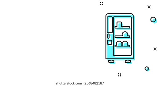 Black line Vending machine of food and beverage automatic selling icon isolated on green and white background. Random dynamic shapes. Vector