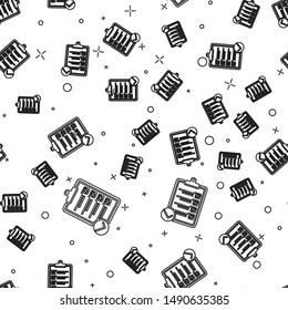 Black line Verification of delivery list clipboard and pen icon isolated seamless pattern on white background.  Vector Illustration