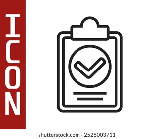 Black line Verification of delivery list clipboard icon isolated on white background.  Vector Illustration