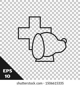 Black line Veterinary clinic symbol icon isolated on transparent background. Cross with dog veterinary care. Pet First Aid sign.  Vector Illustration