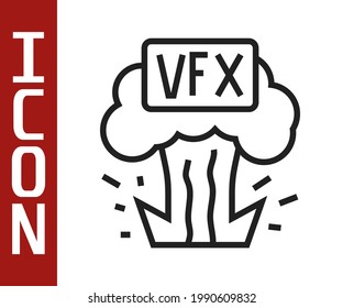 Icono VFX de línea negra aislado en fondo blanco.  Vector