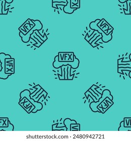 Black line VFX icon isolated seamless pattern on green background.  Vector