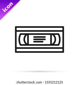 Black line VHS video cassette tape icon isolated on white background.  Vector Illustration