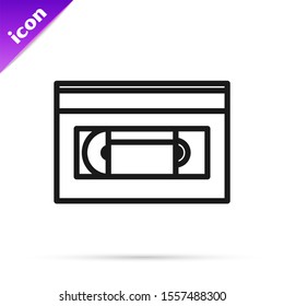 Black line VHS video cassette tape icon isolated on white background.  Vector Illustration
