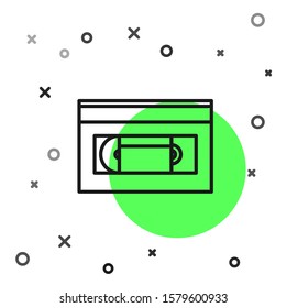Black line VHS video cassette tape icon isolated on white background.  Vector Illustration