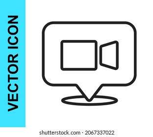 Black line Video chat conference icon isolated on white background. Online meeting work form home. Remote project management.  Vector