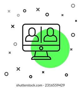Black line Video chat conference icon isolated on white background. Online meeting work form home. Remote project management.  Vector