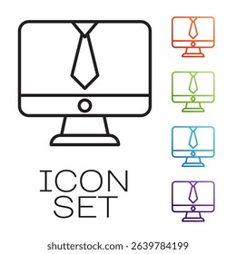 Black line Video chat conference icon isolated on white background. Online meeting work form home. Remote project management. Set icons colorful. Vector