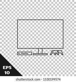 Black line Video game console icon isolated on transparent background. Game console with joystick and lcd television.  Vector Illustration