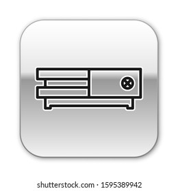 Black line Video game console icon isolated on white background. Silver square button. Vector Illustration