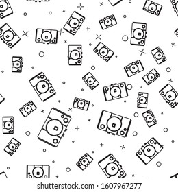 Black line Video game console icon isolated seamless pattern on white background.  Vector Illustration