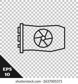 Black line Video graphic card icon isolated on transparent background.  Vector Illustration