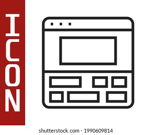 Grabador de vídeo de línea negra o software de editor en icono de portátil aislado en fondo blanco. Edición de video en una laptop.  Vector