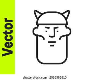 Black line Viking head icon isolated on white background.  Vector