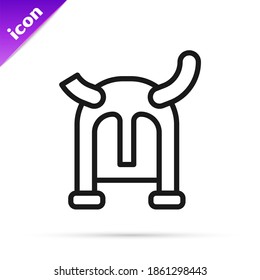 Black line Viking horned helmet icon isolated on white background.  Vector