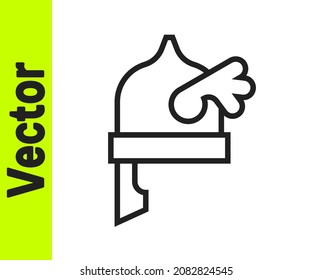Black line Viking in horned helmet icon isolated on white background.  Vector