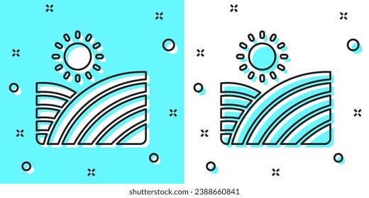 Black line Vineyard wine grapes hills farm icon isolated on green and white background. Vine plantation hills landscape. Random dynamic shapes. Vector
