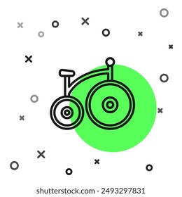 Black line Vintage bicycle with one big wheel and one small icon isolated on white background. Bike public transportation sign.  Vector