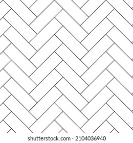 Black line vintage herringbone wooden floor. Vector monochrome seamless pattern. Parquet design texture