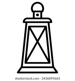 Black Line Vintage Lantern Symbol Icon Vector. Illustration of a hanging candle lantern or antique kerosene lamp