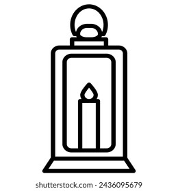 Black Line Vintage Lantern Symbol Icon Vector. Illustration of a hanging candle lantern or antique kerosene lamp