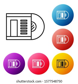 Black line Vinyl disk icon isolated on white background. Set icons colorful circle buttons. Vector Illustration