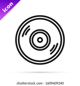 Black line Vinyl disk icon isolated on white background.  Vector Illustration