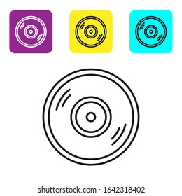 Black line Vinyl disk icon isolated on white background. Set icons colorful square buttons. Vector Illustration