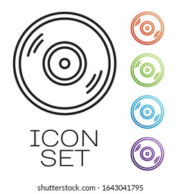 Black line Vinyl disk icon isolated on white background. Set icons colorful. Vector Illustration