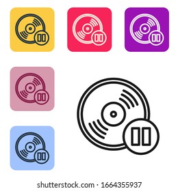 Black line Vinyl disk icon isolated on white background. Set icons in color square buttons. Vector Illustration