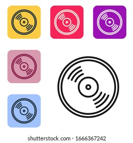 Icono de disco vinílico de línea negra aislado en fondo blanco. Establecer iconos en botones cuadrados de color. Ilustración vectorial