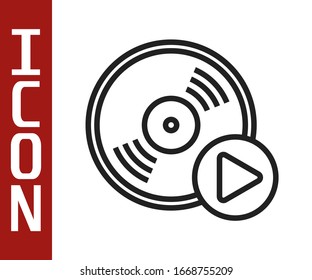 Black line Vinyl disk icon isolated on white background.  Vector Illustration