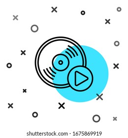 Icono de disco vinílico de línea negra aislado en fondo blanco. Formas dinámicas aleatorias.  Ilustración vectorial