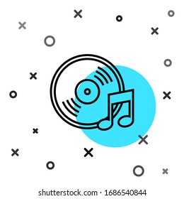 Icono de disco vinílico de línea negra aislado en fondo blanco. Formas dinámicas aleatorias. Ilustración vectorial