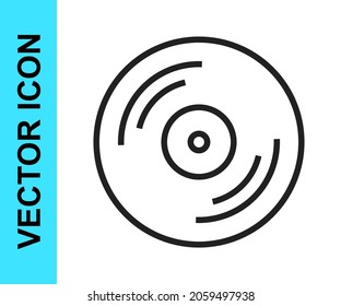 Black line Vinyl disk icon isolated on white background.  Vector