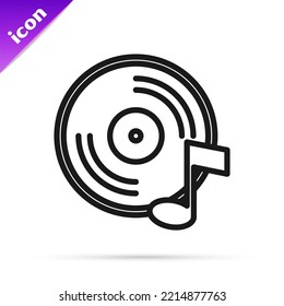 Black line Vinyl disk icon isolated on white background.  Vector