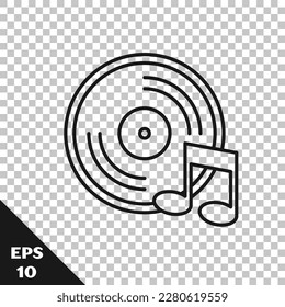 Black line Vinyl disk icon isolated on transparent background.  Vector