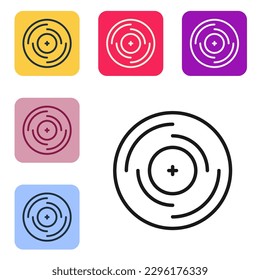 Black line Vinyl disk icon isolated on white background. Set icons in color square buttons. Vector