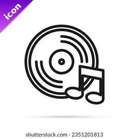 Black line Vinyl disk icon isolated on white background.  Vector